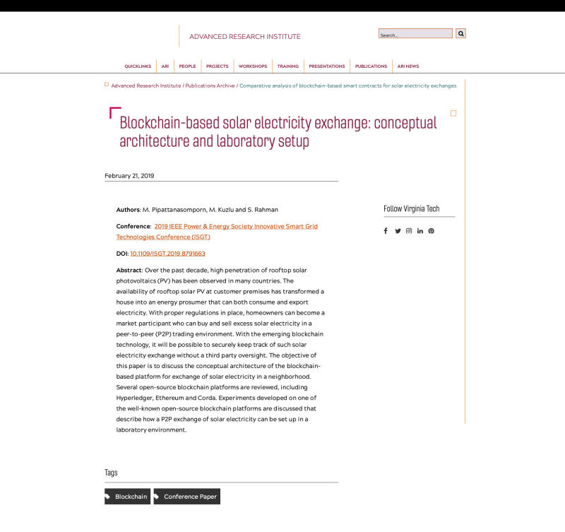 Blockchain-based solar electricity exchange: conceptual architecture and laboratory setup