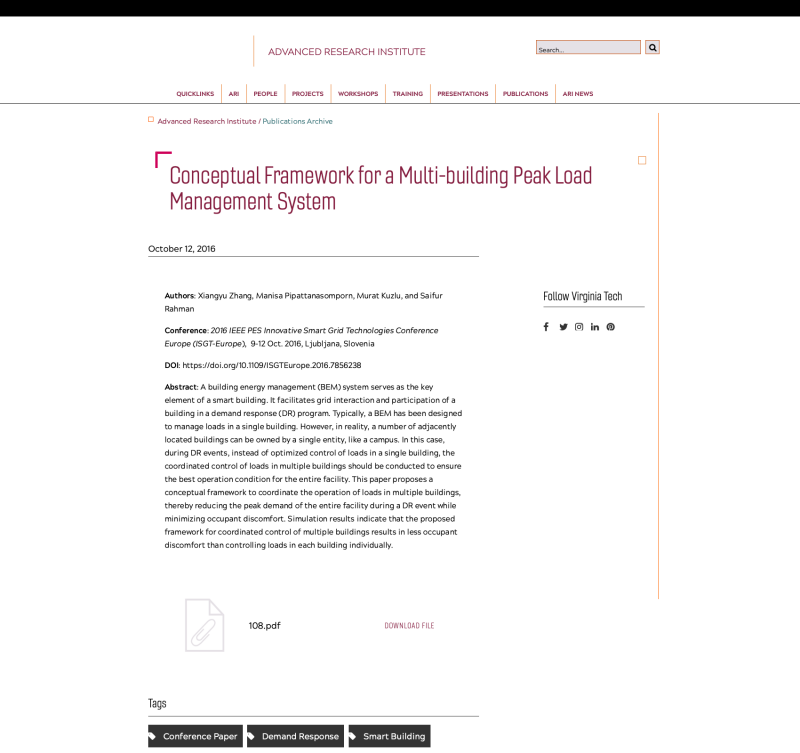 Conceptual Framework for a Multi-building Peak Load Management System