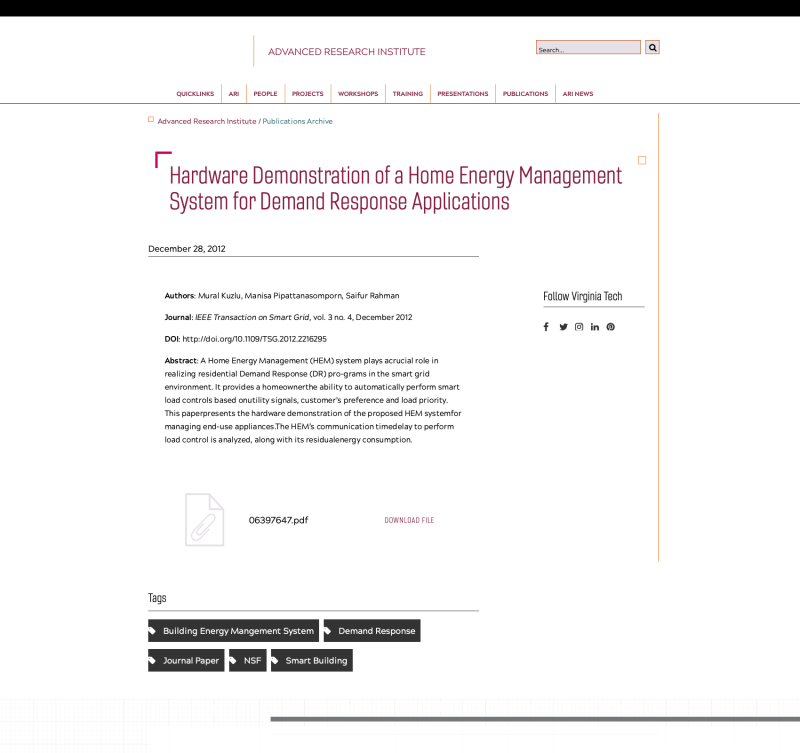 Hardware Demonstration of a Home Energy Management System for Demand Response Applications
