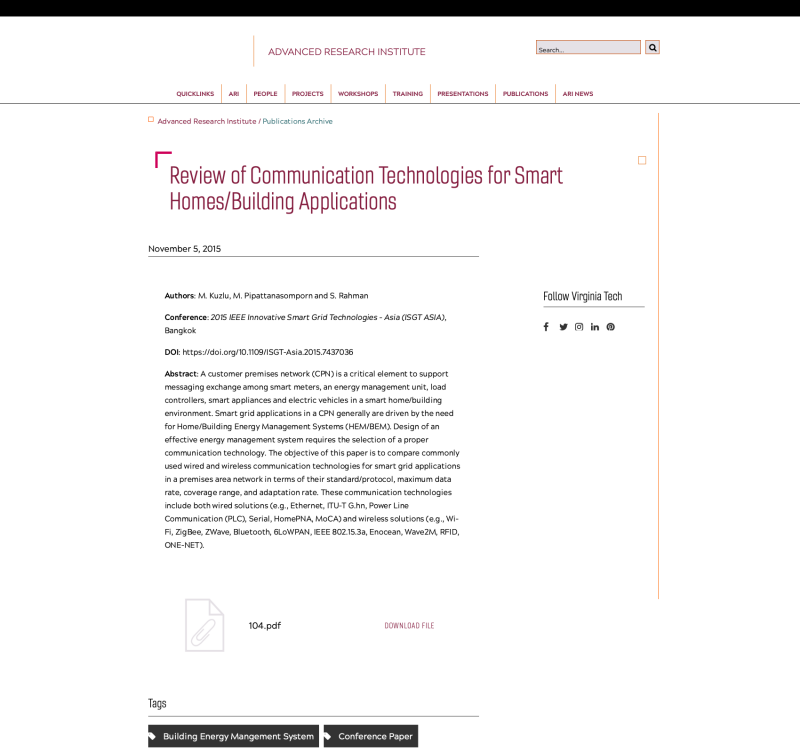Review of Communication Technologies for Smart Homes/Building Applications