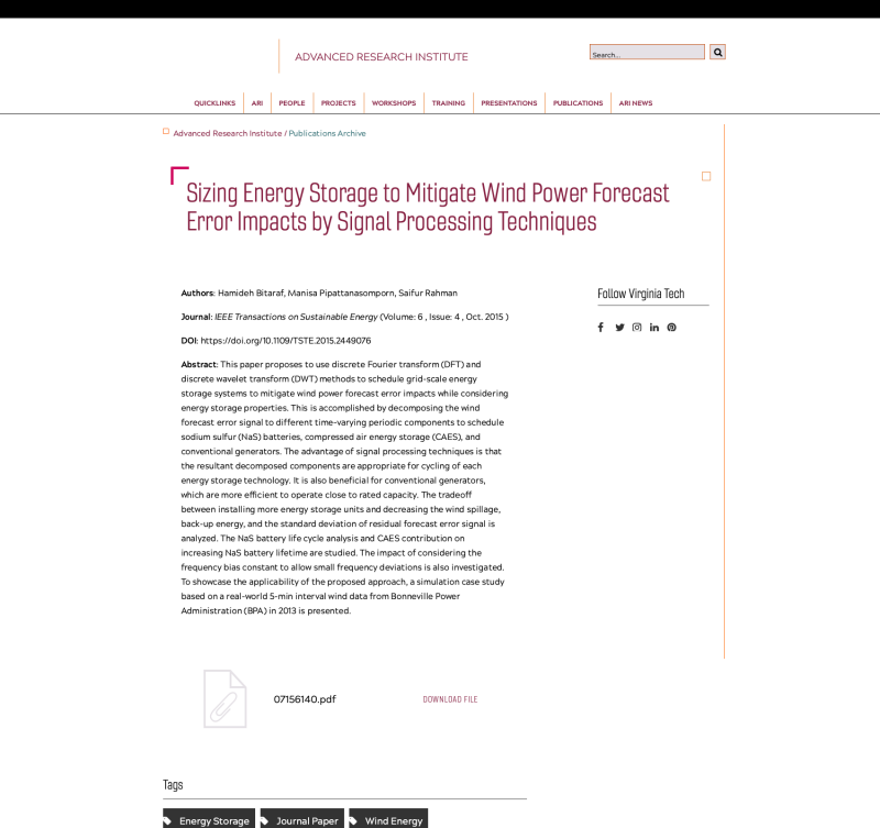 Sizing Energy Storage to Mitigate Wind Power Forecast Error Impacts by Signal Processing Techniques