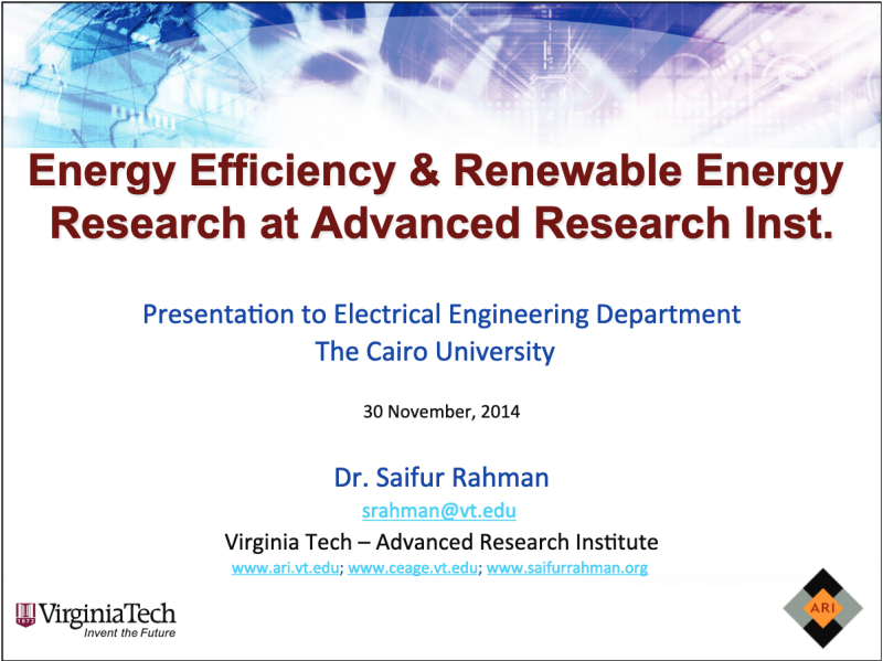 Energy Efficiency & Renewable Energy Research at Advanced Research Institute